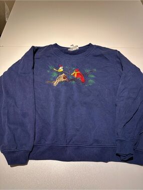 Rebecca Malone Navy Crewneck Sweatshirt with Embroidered Cardinals